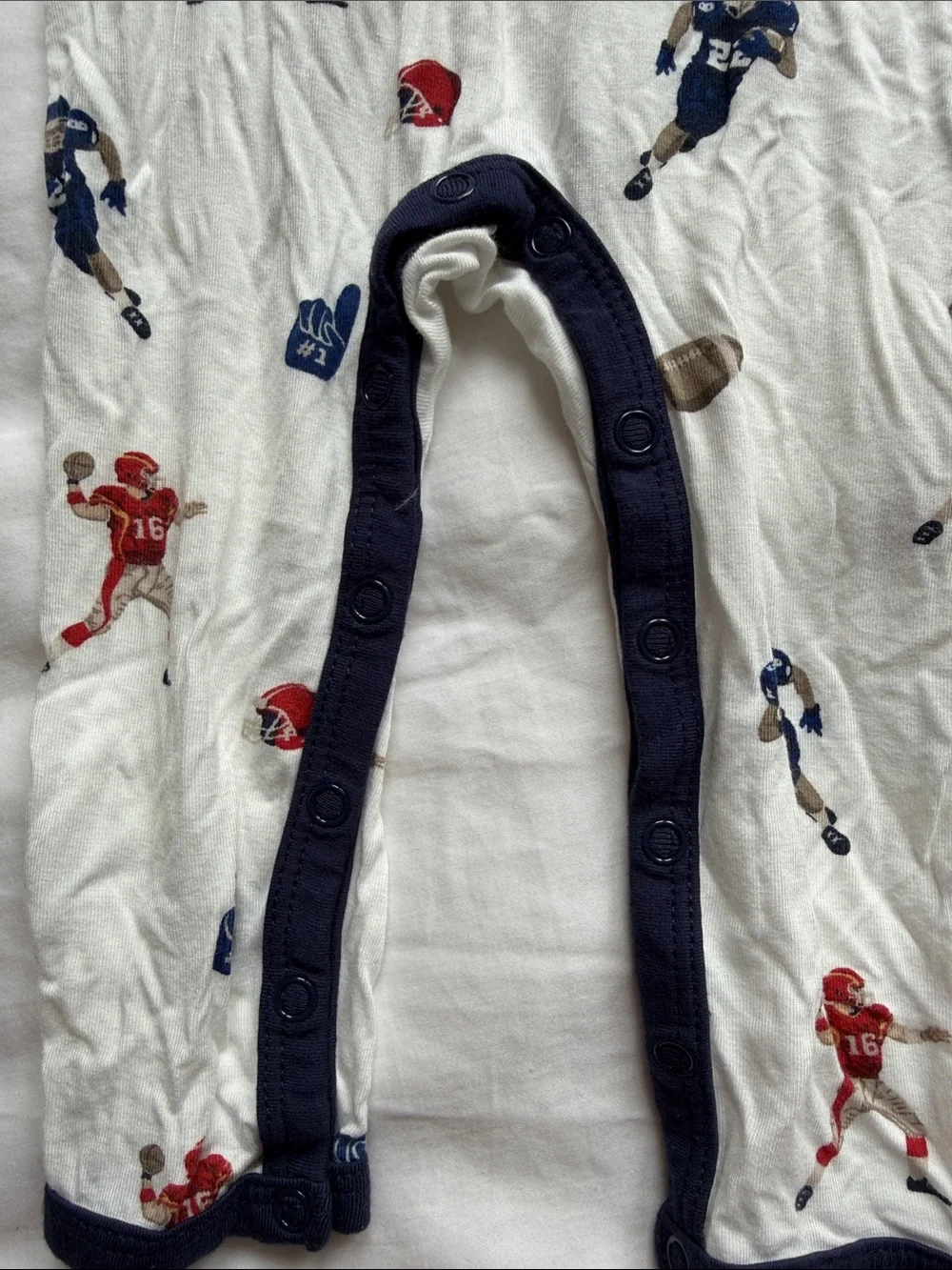 Kyte Navy & White Football-Print Long-Sleeve One-Piece Bodysuit